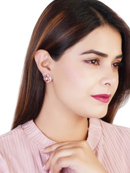 Estele - Rose Gold Plated Flower Designer Stud Earrings for Women