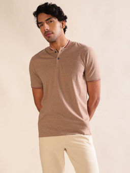 Andamen - Regular Fit Men Khaki Melange Half Sleeve T-Shirt