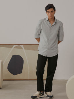 Andamen - Regular Fit Men Grey Melange Full Sleeve Casual Shirt