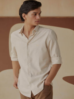 Andamen - Regular Fit Men Beige Melange Full Sleeve Casual Shirt