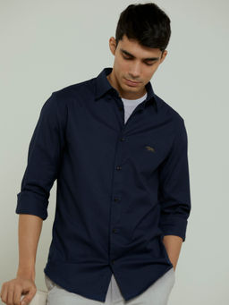 Andamen - Regular Fit Men Navy Oxford Full Sleeve Button Down Casual Shirt