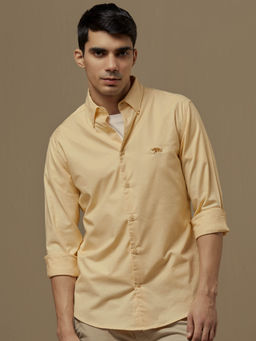 Andamen - Regular Fit Men Yellow Oxford Full Sleeve Button Down Casual Shirt