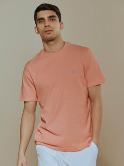 Andamen - Regular Fit Men Peach Half Sleeve Melange T-Shirt