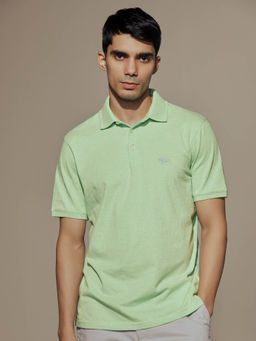 Andamen - Regular Fit Men Green Melange Half Sleeve Polo T-Shirt
