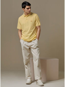 Andamen - Slim Fit Men Yellow Oxford Half Sleeve Polo T-Shirt