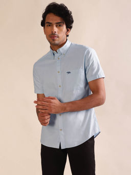 Andamen - Men Blue Half Sleeve Slim Fit Casual Shirt