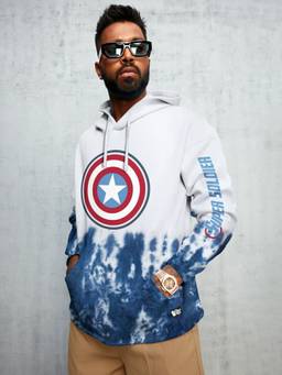 The Souled Store - Captain America Shield Tie Dye Blue Color Men Oversized Hoodies