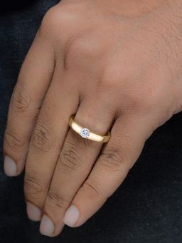 Ornate Jewels - 925 Silver 18K Gold Plated American Diamond Solitaire Adjustable Ring for Men