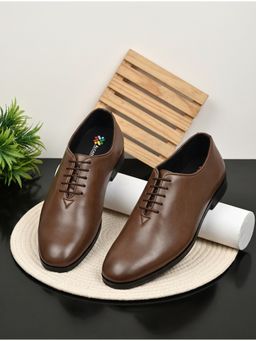 ALCAZO - Brown Synthetic Leather Formal Oxfords Shoes for Men