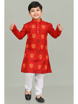 NFC CREATION - Boys Printed Cotton Red Kurta & Pyjama for Boys (Set of 2)
