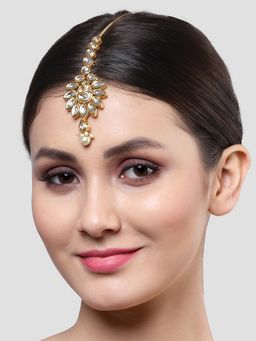 Karatcart - Gold Plated Polki Kundan and Pearl Studded Maangtikka for Women