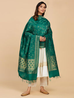 Fabindia - Green Silk Blend Woven Dupatta