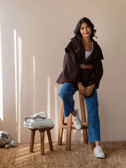Rhe-Ana - Jaz - Brushed Wool Jacket with Leather Accents With Belt
