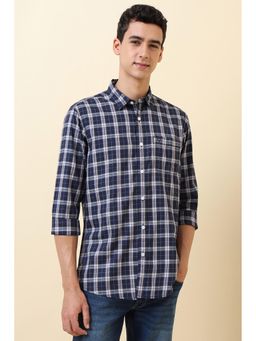 Allen Solly - Men Navy Blue Checks Full Sleeves Casual Shirt