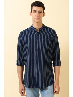 Allen Solly - Men Navy Blue Stripe Full Sleeves Casual Shirt