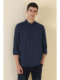 Allen Solly - Men Navy Blue Stripe Full Sleeves Casual Shirt