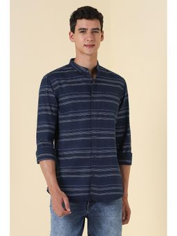 Allen Solly - Men Navy Blue Stripe Full Sleeves Casual Shirt