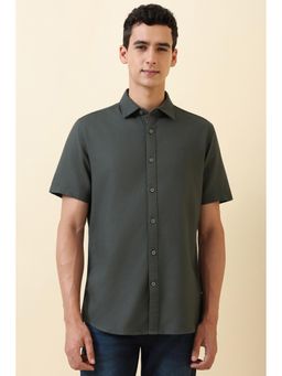 Allen Solly - Men Green Textured Half Sleeves Casual Shirt