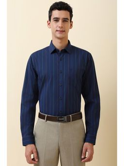 Allen Solly - Men Navy Blue Stripe Full Sleeves Formal Shirt