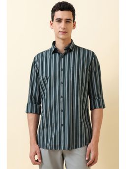 Allen Solly - Men Green Stripe Full Sleeves Casual Shirt