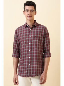 Allen Solly - Men Maroon Checks Full Sleeves Casual Shirt