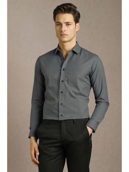Louis Philippe - Men Grey Solid Full Sleeves Formal Shirt