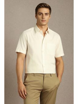 Louis Philippe - Men Beige Textured Half Sleeves Formal Shirt