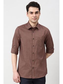 Peter England - Men Brown Slim Fit Stripe Full Sleeves Casual Shirt