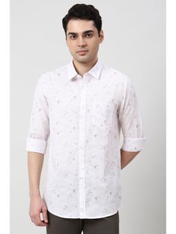 Peter England - Men White Slim Fit Print Full Sleeves Casual Shirt