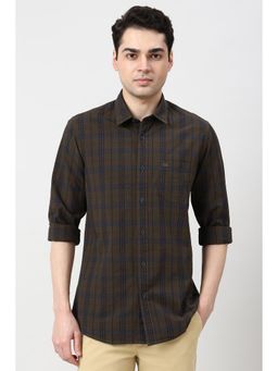 Peter England - Men Brown Slim Fit Checks Full Sleeves Casual Shirt