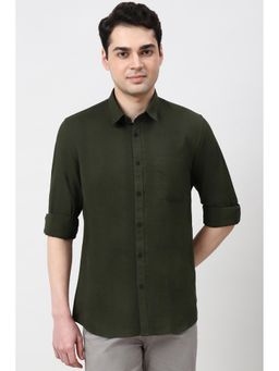 Peter England - Men Green Slim Fit Textured Full Sleeves Casual Shirt