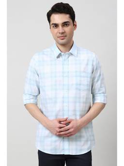 Peter England - Men Blue Slim Fit Checks Full Sleeves Casual Shirt