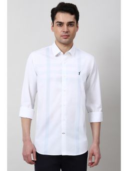 Peter England - Men White Slim Fit Stripes Full Sleeves Casual Shirt