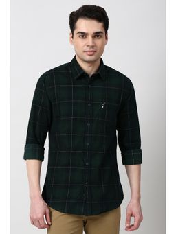 Peter England - Men Green Slim Fit Checks Full Sleeves Casual Shirt