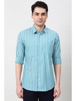 Peter England - Men Light Blue Slim Fit Stripe Full Sleeves Casual Shirt