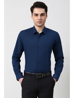 Peter England - Men Navy Blue Slim Fit Full Sleeves Formal Shirt