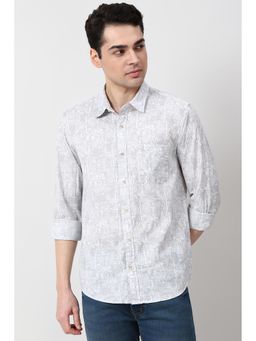 Peter England - Men Grey Slim Fit Print Full Sleeves Casual Shirt