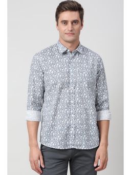 Peter England - Men Blue Slim Fit Print Full Sleeves Casual Shirt