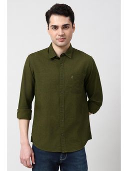 Peter England - Men Olive Slim Fit Print Full Sleeves Casual Shirt