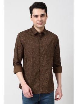 Peter England - Men Brown Slim Fit Floral Print Full Sleeves Casual Shirt