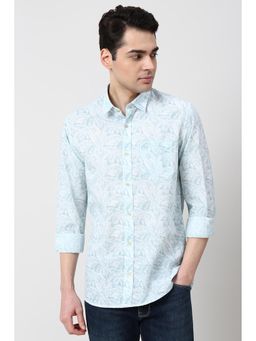 Peter England - Men Light Blue Slim Fit Print Full Sleeves Casual Shirt
