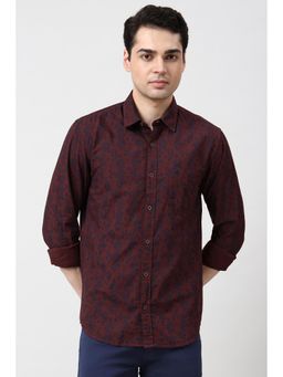 Peter England - Men Maroon Slim Fit Print Full Sleeves Casual Shirt