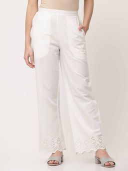 SAVI - White Cotton Schiffli Pant