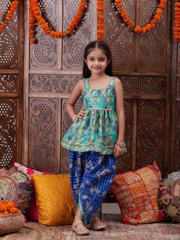 PSPeaches - Girls Blue Kurti With Dhoti Pants (Set of 2)