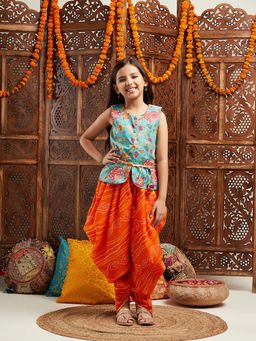 PSPeaches - Girls Green Kurta With Dhoti Pants (Set of 2)