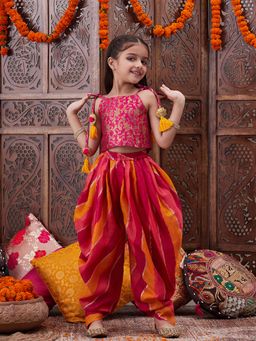 PSPeaches - Girls Magenta Top With Dhoti Pants (Set of 2)