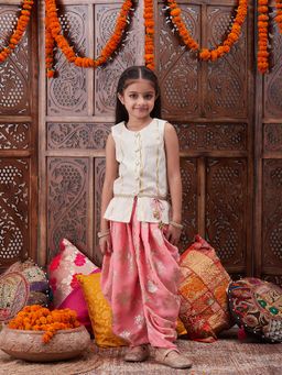 PSPeaches - Girls Off White Kurta With Dhoti Pants (Set of 2)