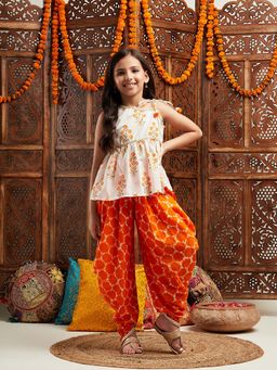 PSPeaches - Girls Orange Kurta With Dhoti Pants (Set of 2)