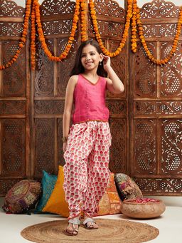PSPeaches - Girls Pink Kurta With Dhoti Pants (Set of 2)