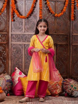 PSPeaches - Girls Yellow Anarkali Kurta With Pant & Dupatta (Set of 3)